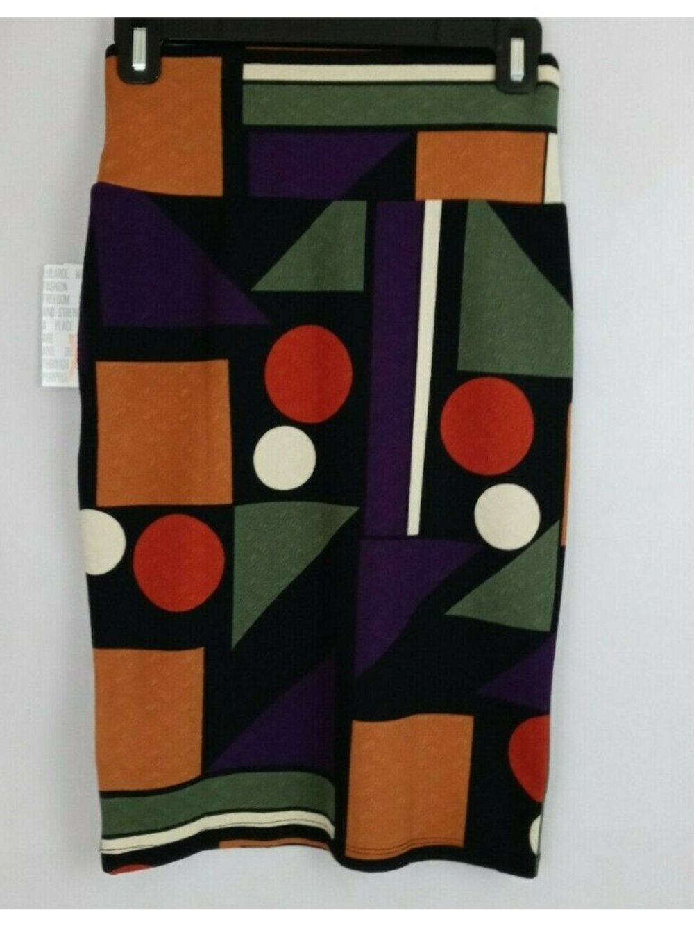NWT Lularoe Cassie Pencil Skirt Black With Multi-Color Shapes Size XS
